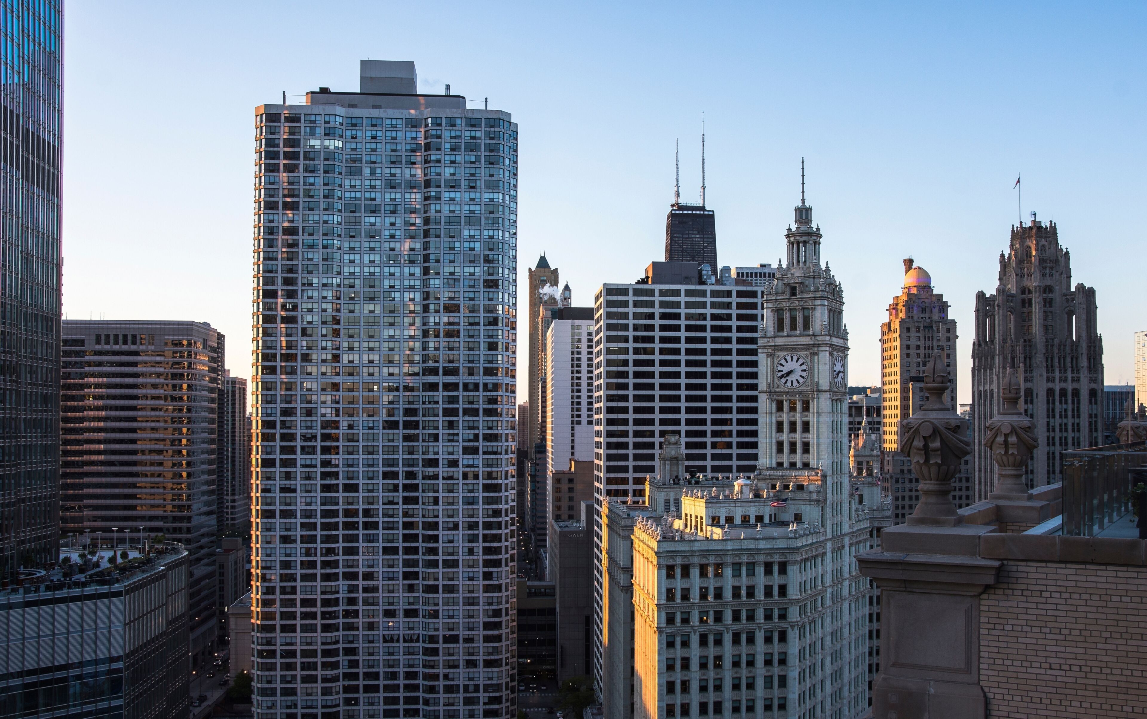 Chicago skyline. Chicago downtown skyline at dusk.