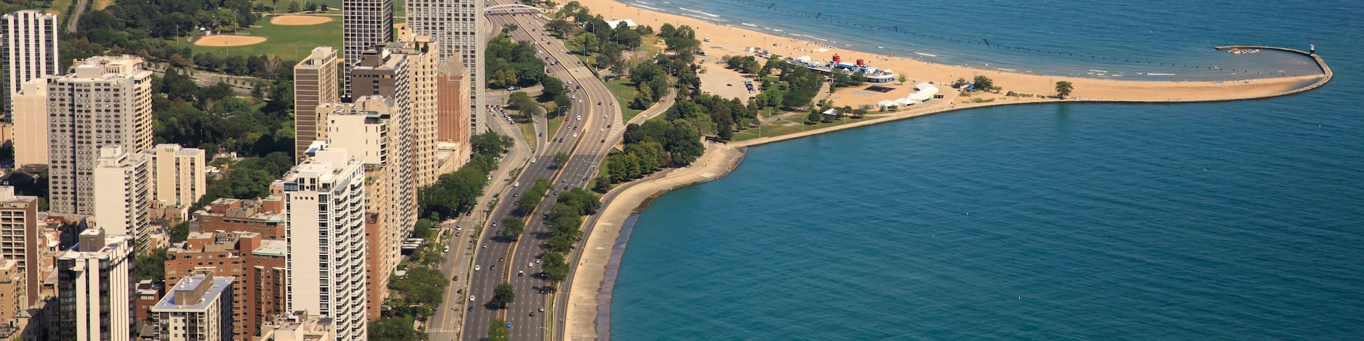 Chicago, lake shore drive, lake michigan, North Avenue Beach, aerial view,