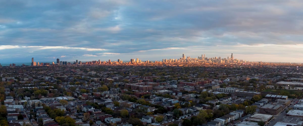 Ultra Wide Shot of Chicago from North Side Drone View