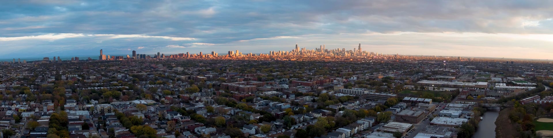 Ultra Wide Shot of Chicago from North Side Drone View