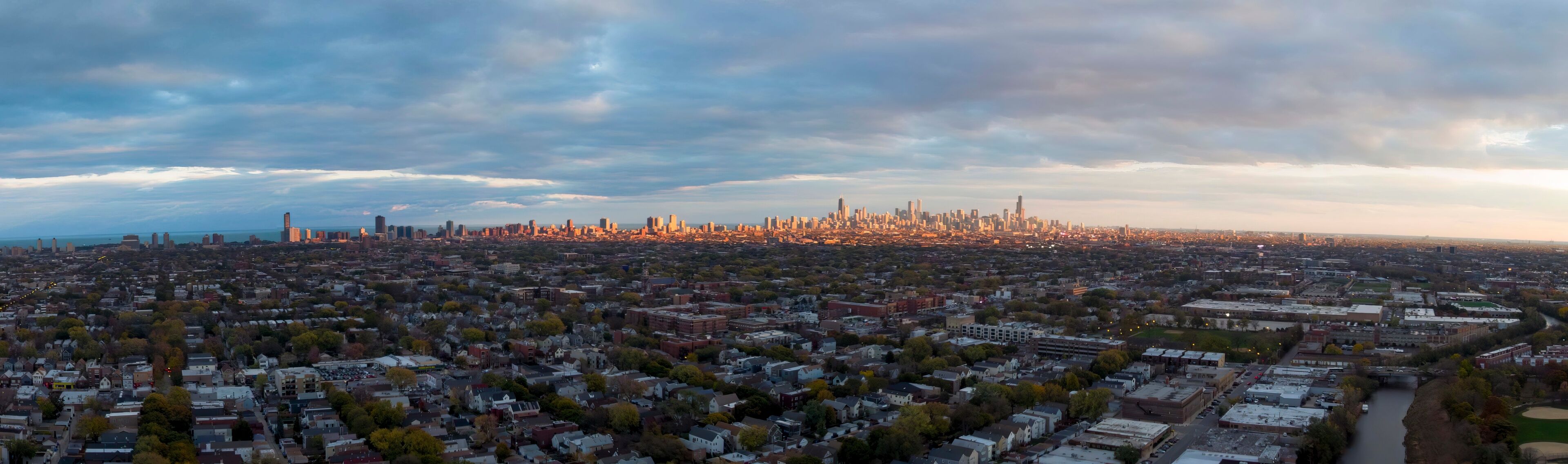 Ultra Wide Shot of Chicago from North Side Drone View