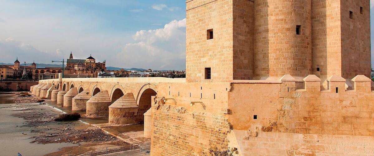 2,100 year old bridge, now a pedestrian walkway. The bridge was heavily reconstructed in the 10th century by the Moors, and their handiwork is largely what we see today. Standing guard over the bridge is the 12th Calahorra Tower.