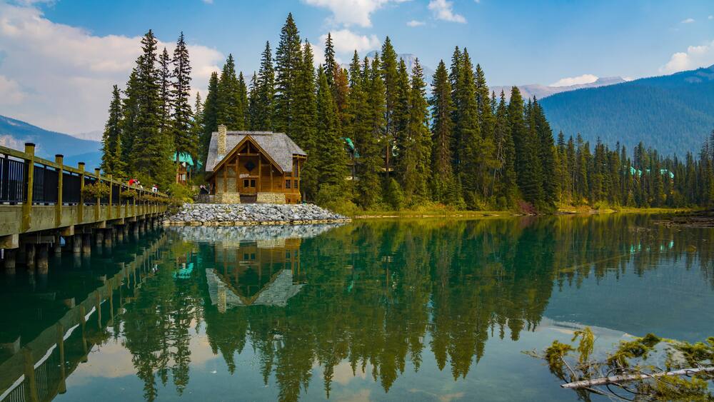 A house with a lake with reflection