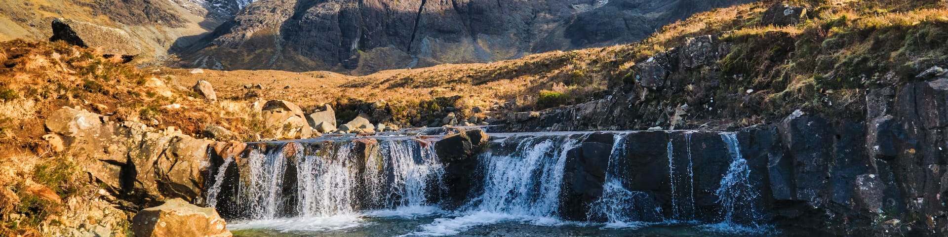 The Cuillin Mountains and the Fairy Pools on the Isle of Skye in Glen Brittle