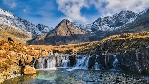The Cuillin Mountains and the Fairy Pools on the Isle of Skye in Glen Brittle