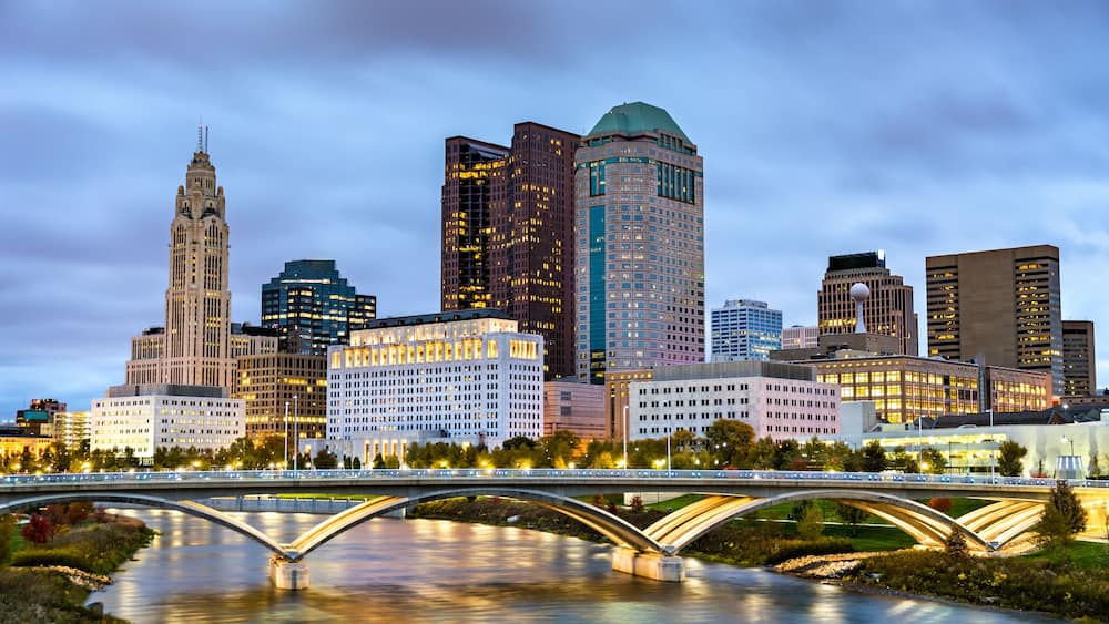 Cityscape of Columbus above the Scioto River - Ohio, United States