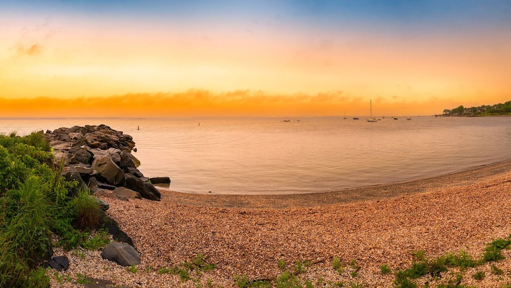 Sunset Beach Panorama at Sunrise over Narragansett Bay in North Kingstown, Rhode Island