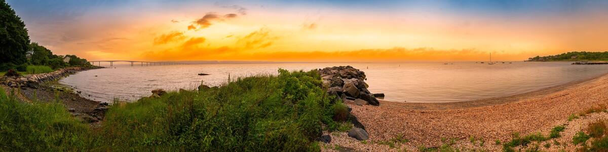 Sunset Beach Panorama at Sunrise over Narragansett Bay in North Kingstown, Rhode Island