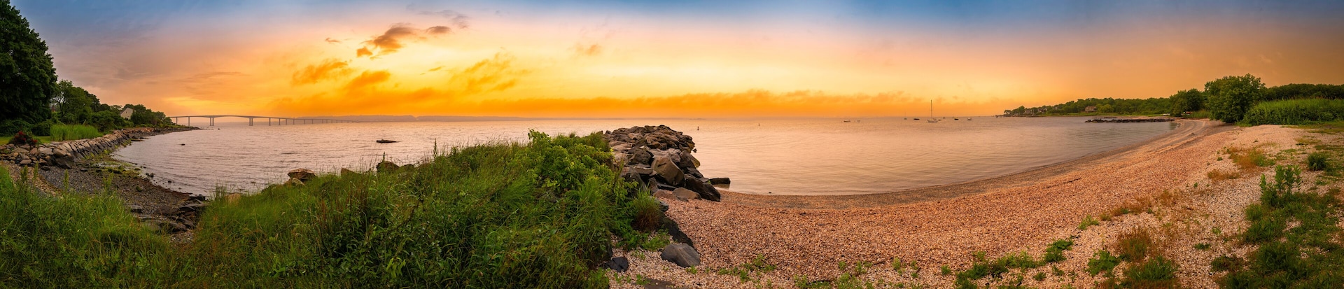 Sunset Beach Panorama at Sunrise over Narragansett Bay in North Kingstown, Rhode Island