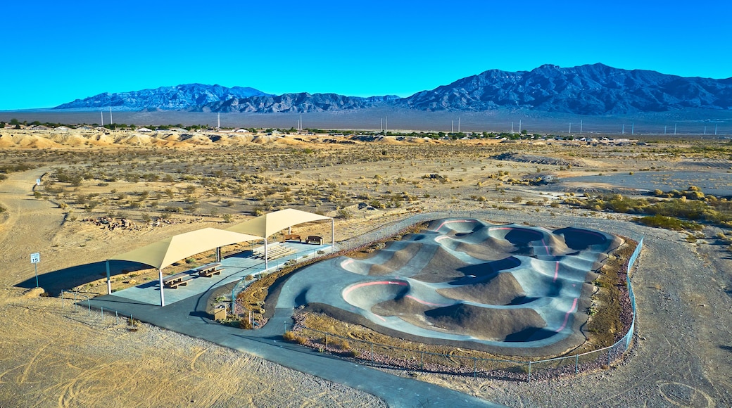 Aerial Bike Park and Desert Landscape with Mountain Views in Las Vegas Nevada