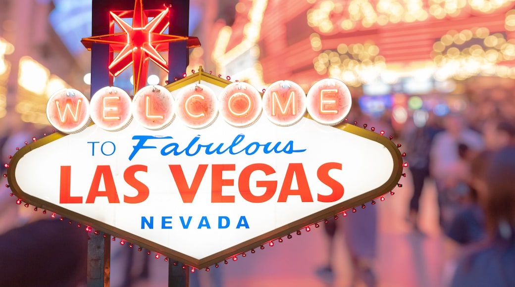 Famous Las Vegas sign with blur cityscape