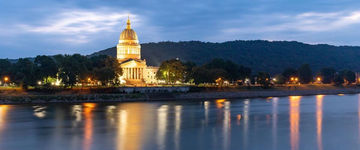 A view of the West Virginia State Capitol from across the Kanawha River.