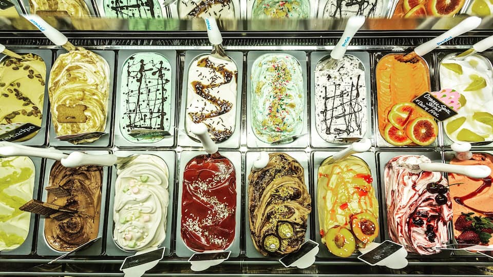 The excellent selection of in house gelato at caffe romeo.