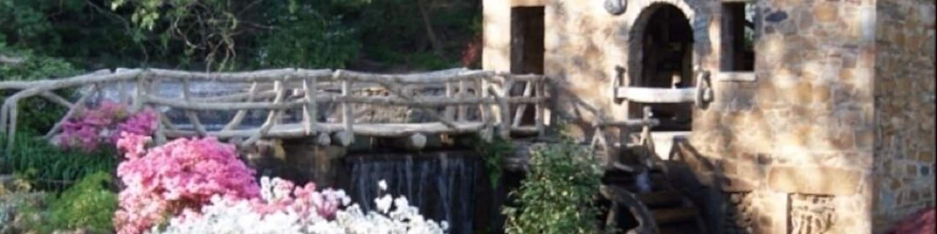 The Old Mill is an authentic reproduction of an old water powered grist mill. This Mill appears in the opening 1939 film Gone with the Wind.