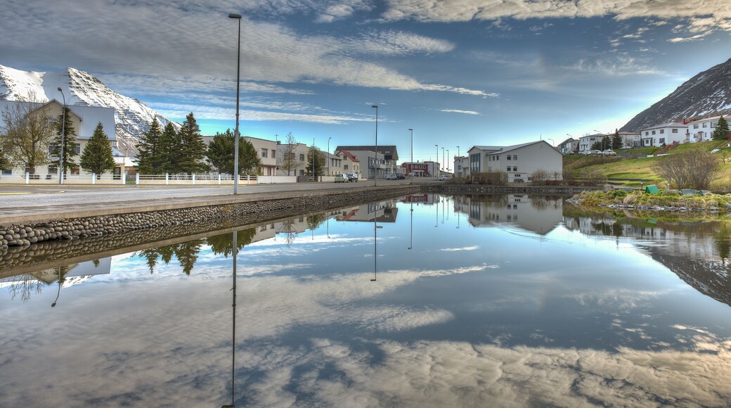 Olafsfjordur city in northwestern Iceland.-