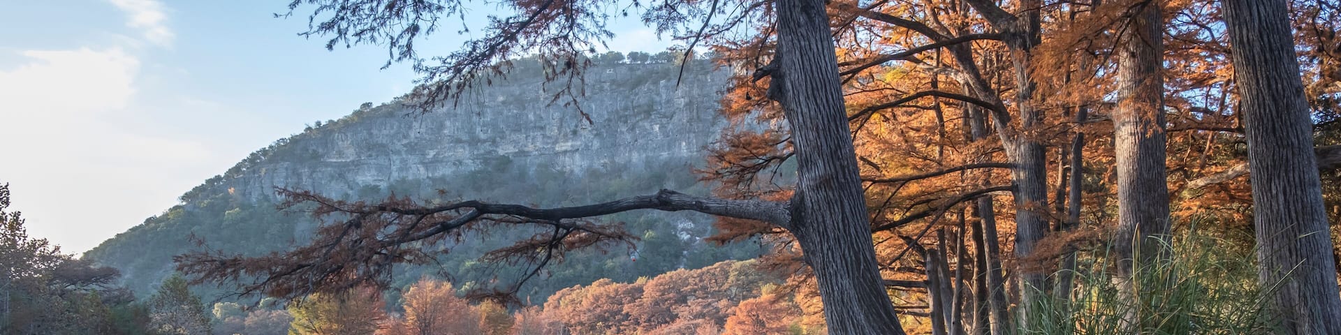 Landscapes of Texas Hill Country in the fall, autumn, season changing, outdoors, river, camping