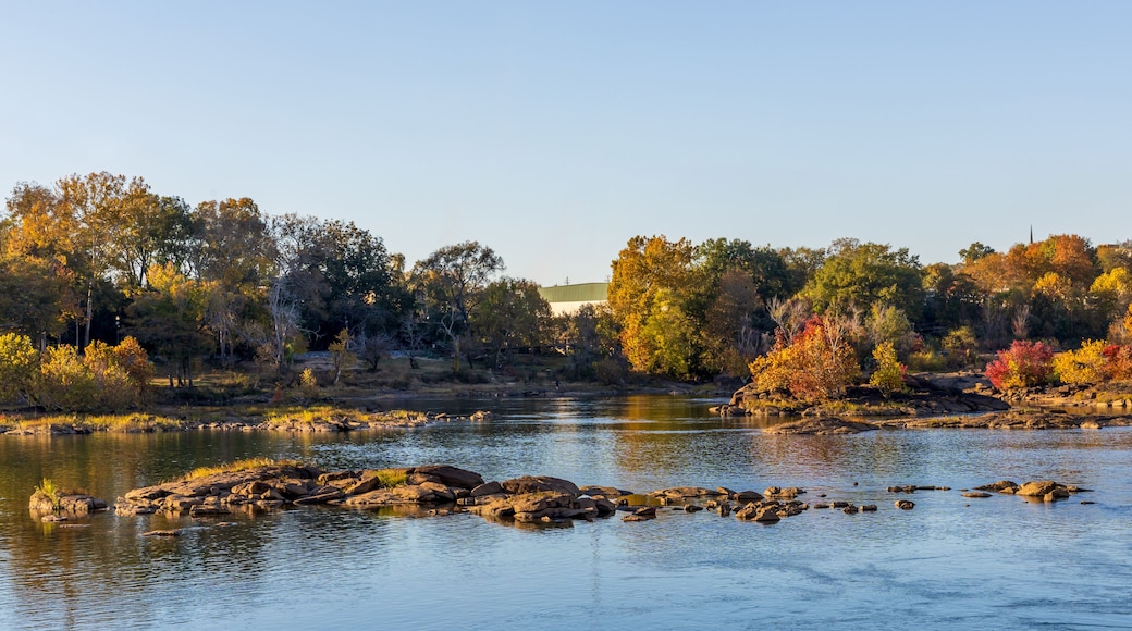 Scenic Woodruff Riverfront Park and Historic Riverfront Industrial District in Columbus, Georgia, at sunset