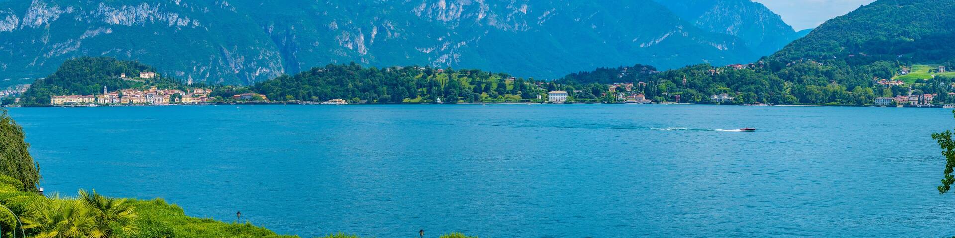 Bellagio viewed from Botanical garden at Villa Carlotta at Tremezzo, Italy