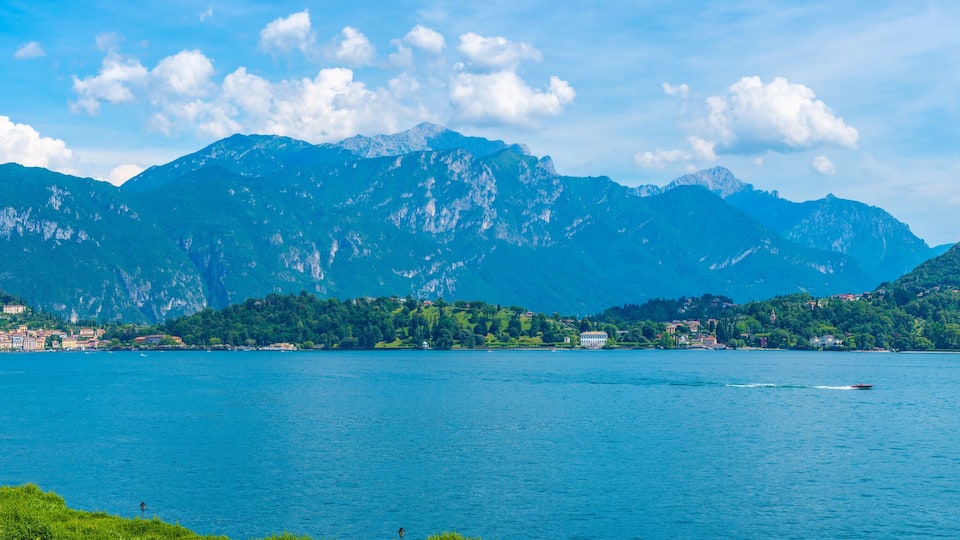 Bellagio viewed from Botanical garden at Villa Carlotta at Tremezzo, Italy