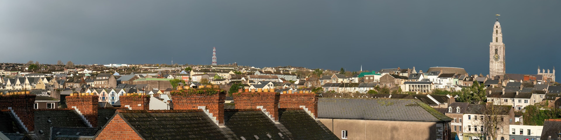 Panoramic view of Cork city with Shandon and Bells Tower St. Anne’s church