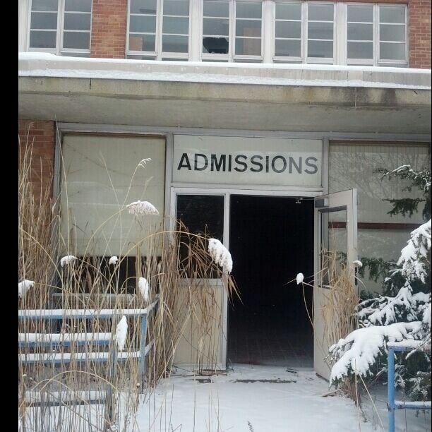 The point of entry for patients at the abandoned Northville Regional Psychiatric Hospital.