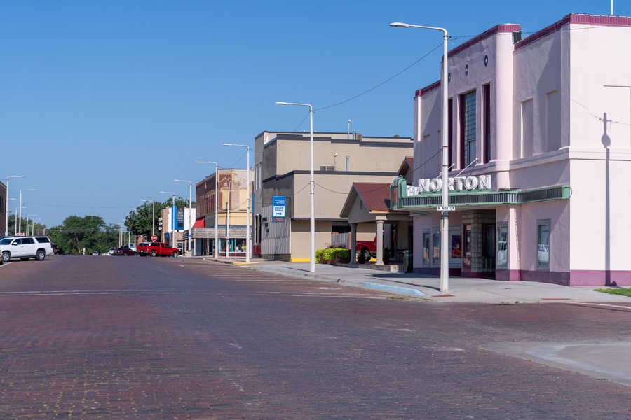 Downtown streets of the small rural Kansas town of Norton