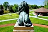 Lion on the Hermann Heights Monument in New Ulm, Minnesota. Herman or Hermann the German statue was built in 1897. The originally designed lions were not added until 2001. Copper statue on pedestal.