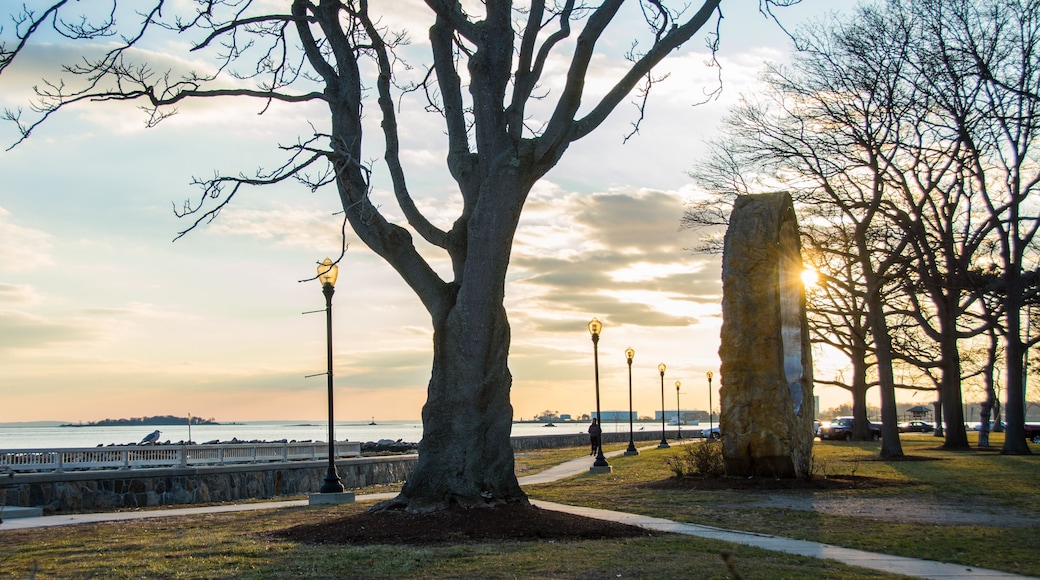 Beautiful golden hour light by the Long Island Sound at Calf Pasture Beach in Norwalk, Connecticut USA