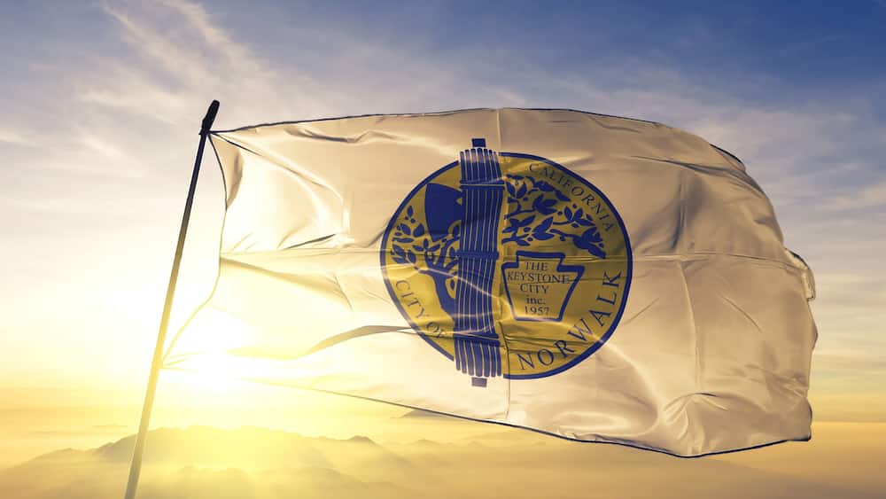 Norwalk of California of United States flag waving on the top