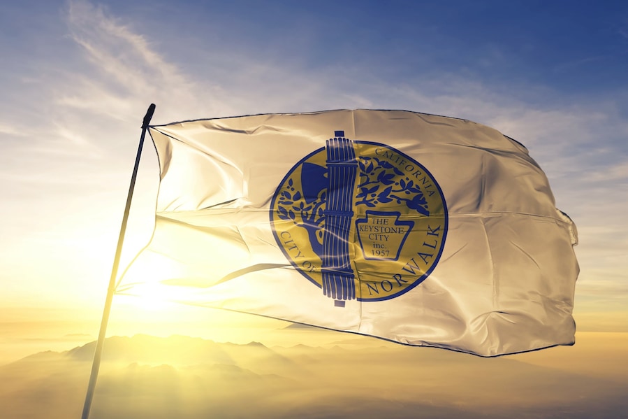 Norwalk of California of United States flag waving on the top