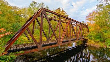 Train bridge over the Yantic River at Uncas Falls, Norwich, Connecticut.
