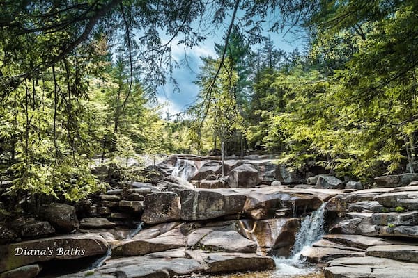 Diana's Baths is a series of small waterfalls located in the southeastern corner of the town of Bartlett, New Hampshire, near the village of North Conway in the White Mountains of New Hampshire, United States... easy hike for a gorgeous view!!!