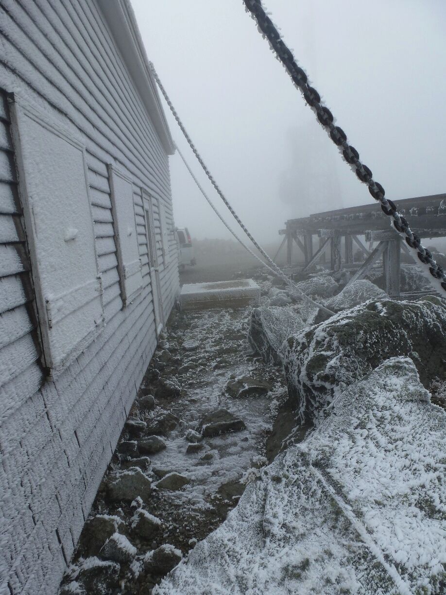 It's only October, but already ice cakes the buildings on the summit of Mount Washington, the tallest peak in New England and home to some of the craziest weather in the world.