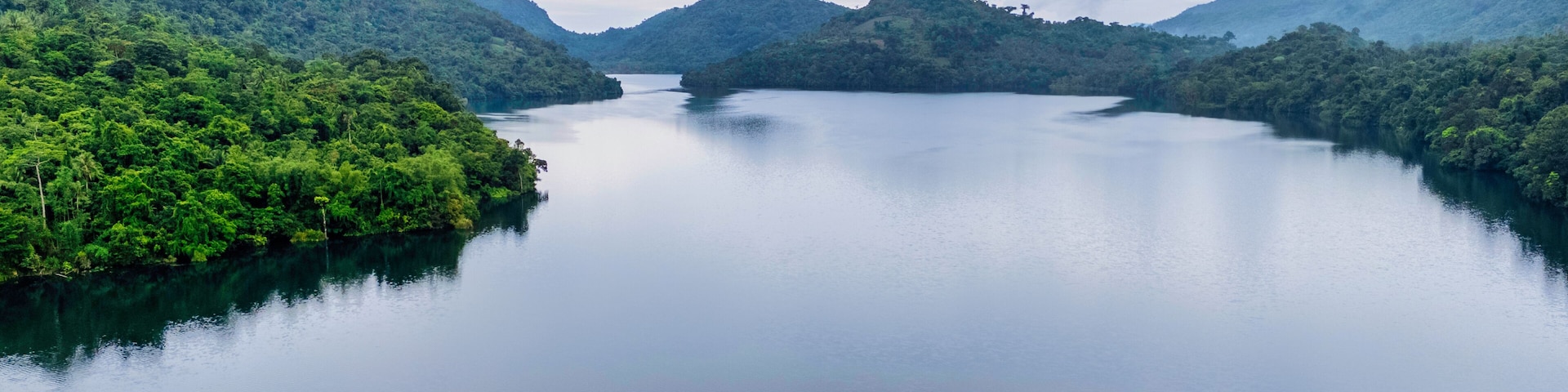 Low aerial shot of Lake Danao in Leyte Philippines in the early morning.