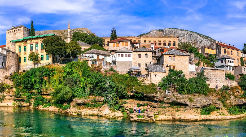Beautiful iconic old town Mostar with famous bridge in Bosnia and Herzegovina, popular tourist destination