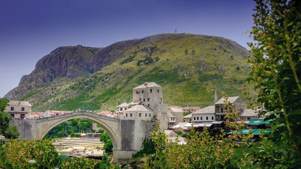Stari Most (Old Bridge) in Bosnia and Herzegovina. Original bridge dates back to the 16th Century but it was destroyed during the Bosnian War and rebuilt in 2004. Added to list of UNESCO World Heritage Sites in 2005.
