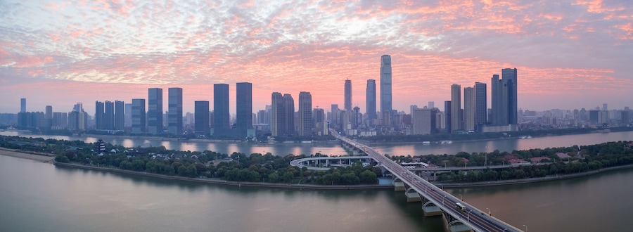 changsha skyline panorama in sunrise