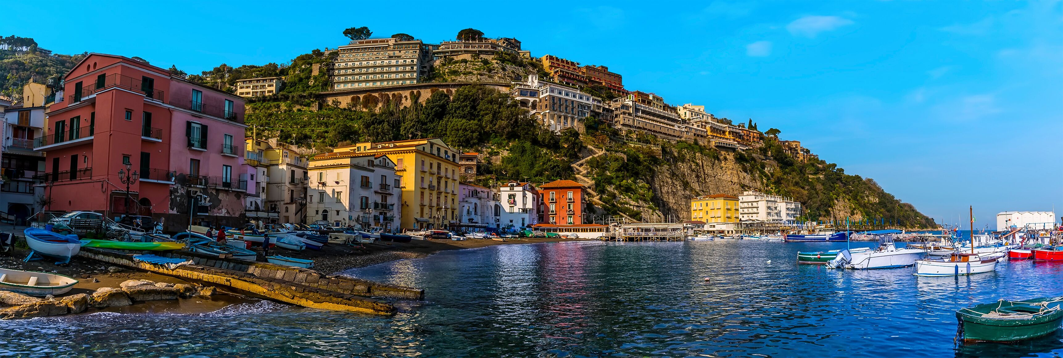 A view across the marina Piccola, Sorrento, Italy in the early morning sunshine