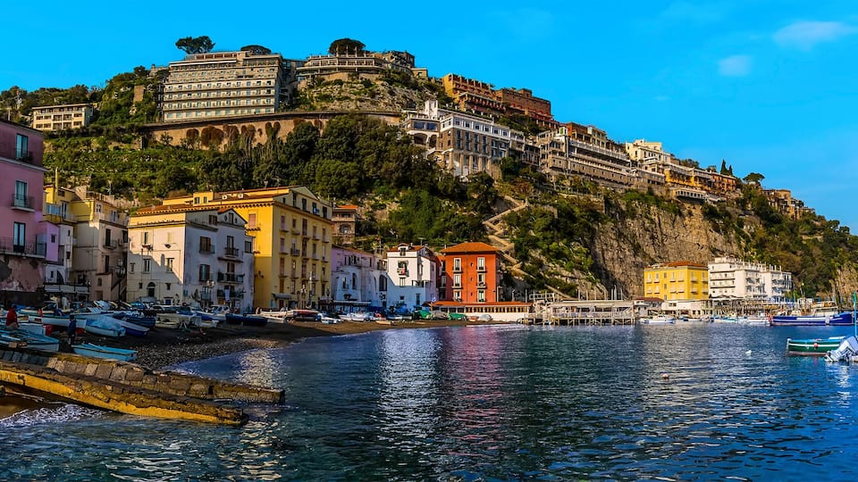 A view across the marina Piccola, Sorrento, Italy in the early morning sunshine