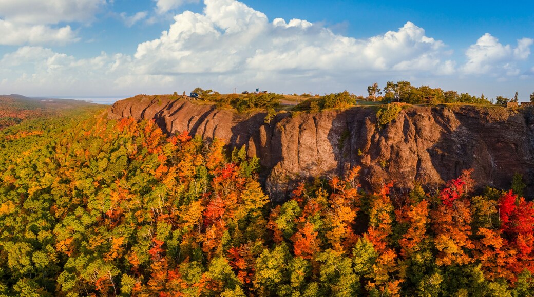 Autumn aerial view of Brockway Mountain Drive near Copper Harbor in the Michigan Upper Peninsula - Lake Superior