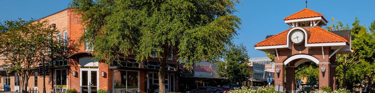 Town of Winter Garden, a suburb of greater Orlando, with brick buildings, breweries and bike path in central Florida.