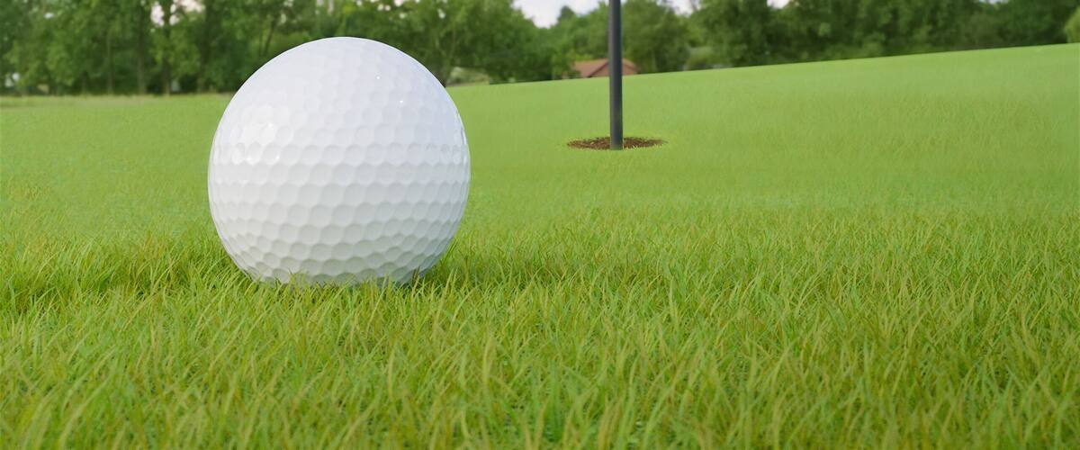 Tennessee flag on golf course putting green with a ball near the hole