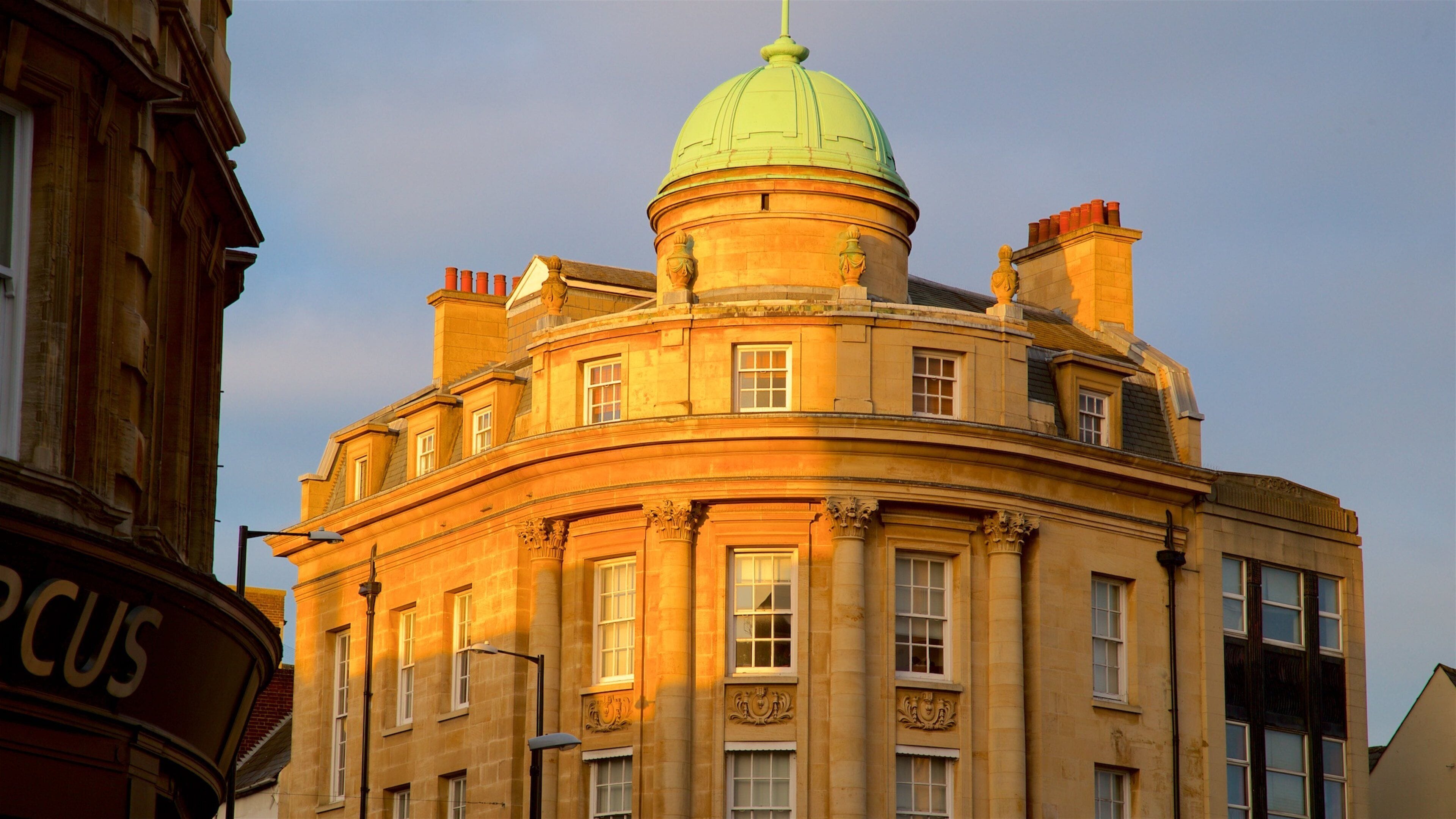 Northampton featuring heritage architecture and a sunset