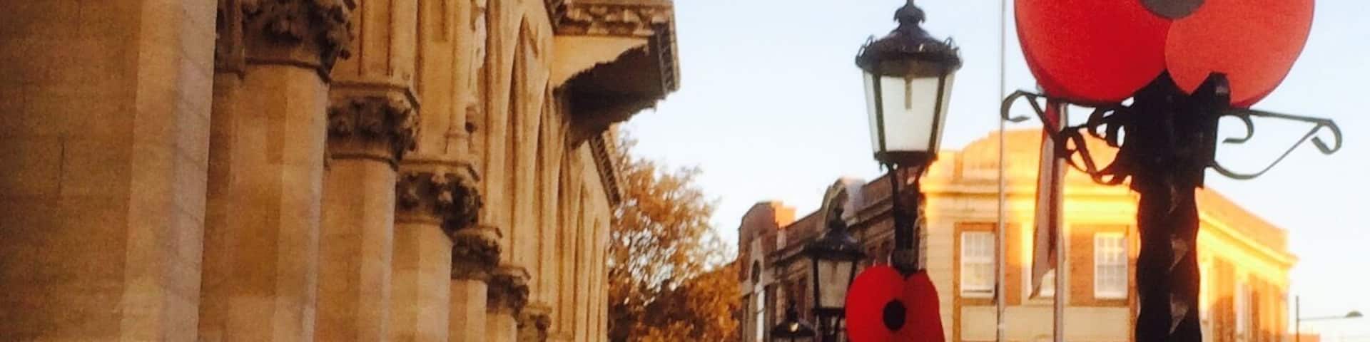 They shall grow not old,as we that are left grow old.
Age shall not weary them,nor the years condemn.
At the going down of the sun and in the morning.
We will remember them.
Remembrance In Northampton town centre......