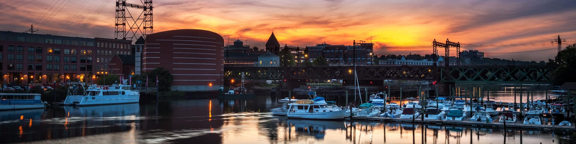Marina and Train Bridge at Sunset