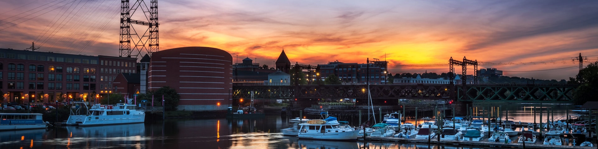 Marina and Train Bridge at Sunset