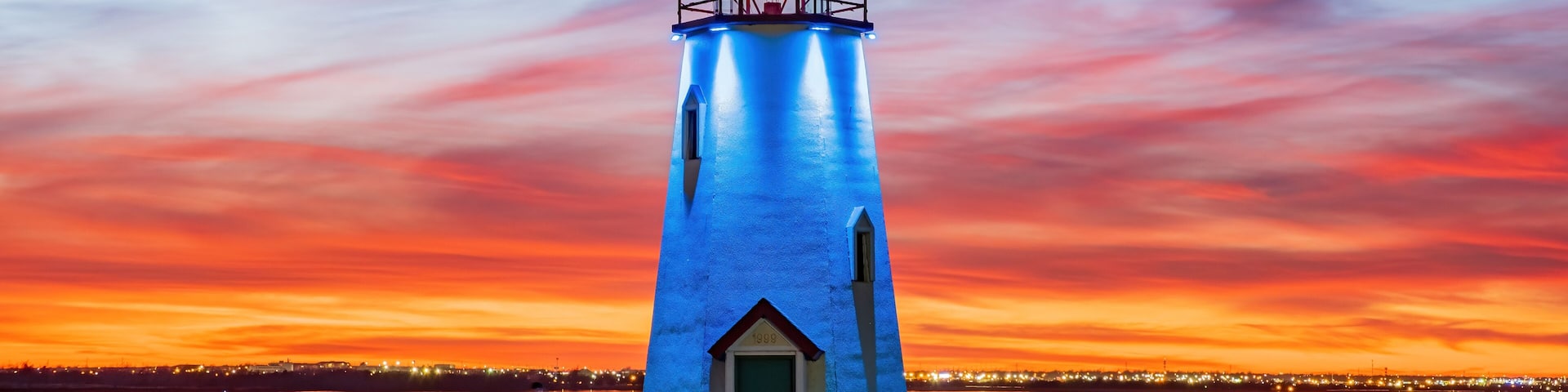 Sunset beautiful landscape of the Lake Hefner lighthouse