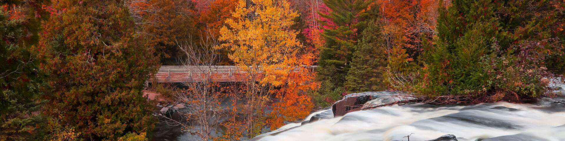 Scenic Bond falls during autumn time in Michigan upper peninsula