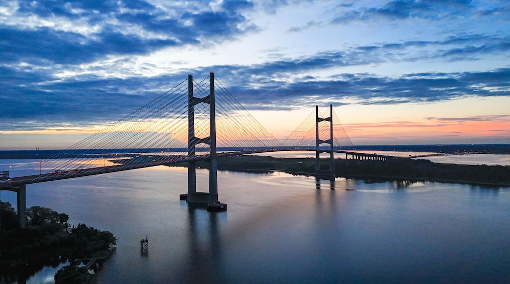 Dames Point Bridge over the St. Johns River at Sunrise with Traffic in Jacksonville, Florida USA