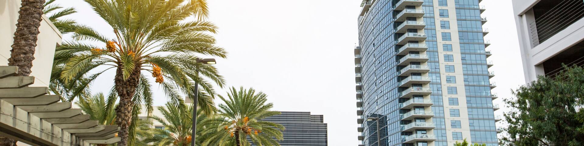 Daytime skyline view of downtown Santa Ana, California, USA.